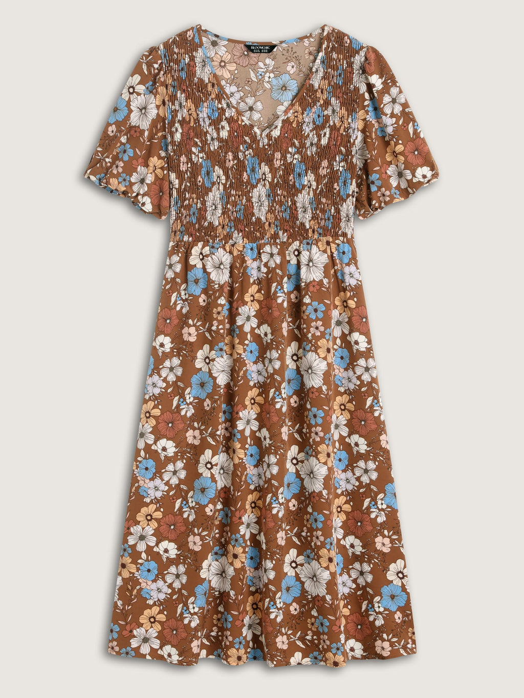 Fall Florals Shirred Bodice Midi Dress