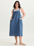 Pure Cotton Pleated Pockets Midi Dress