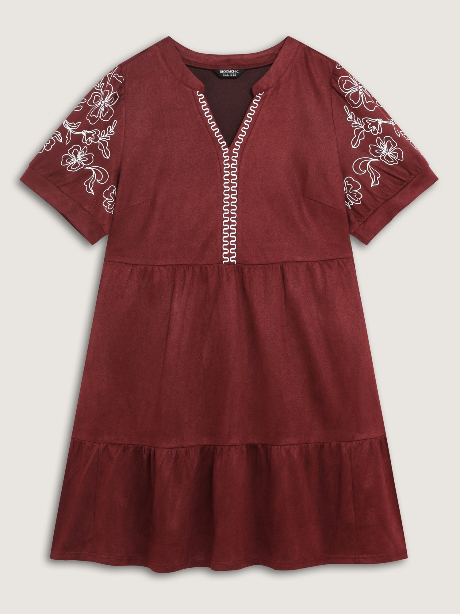 Thread Embroidery Tiered Pockets Mini Dress