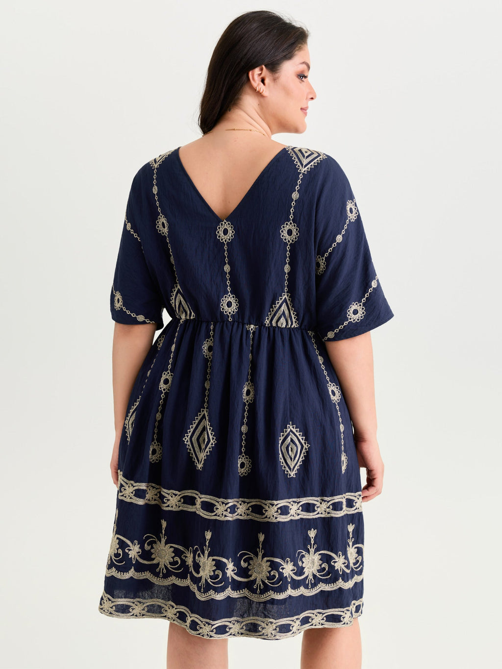 Boho Embroidered Waist Tie Mini Dress