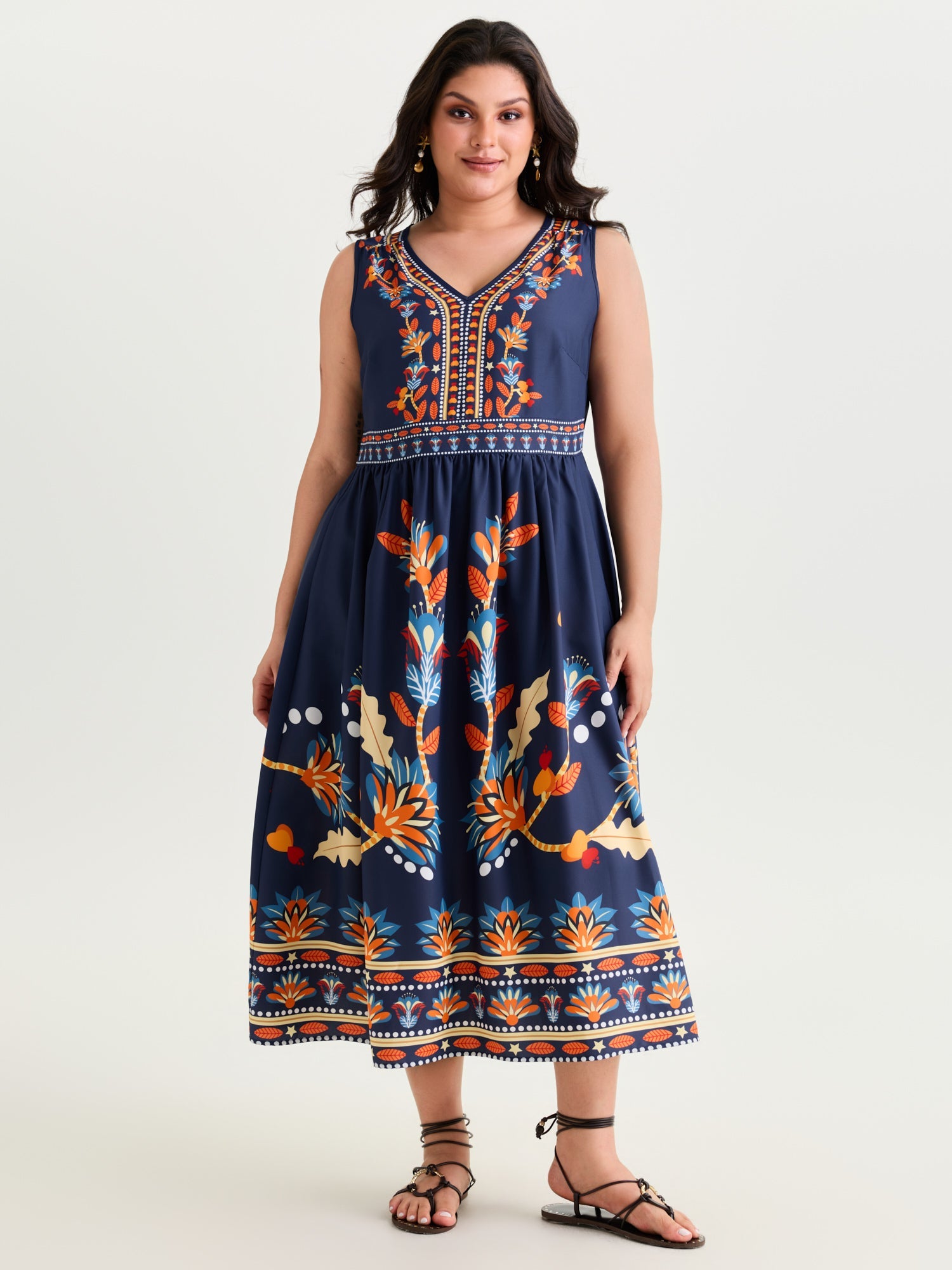 Floral Drama Cinched-Waist Maxi Dress