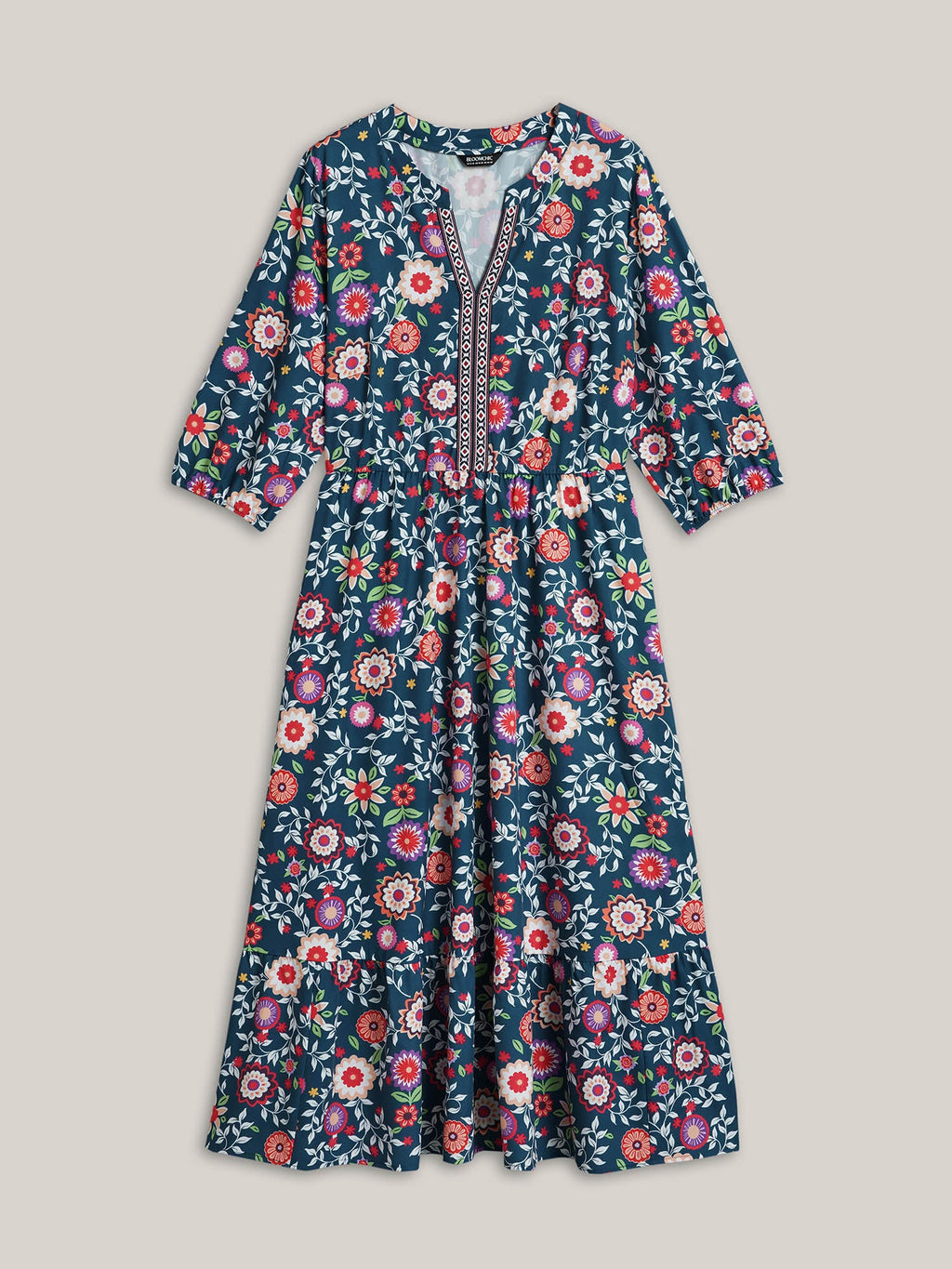 Floral Print Stretchy-Waist Pockets Midi Dress